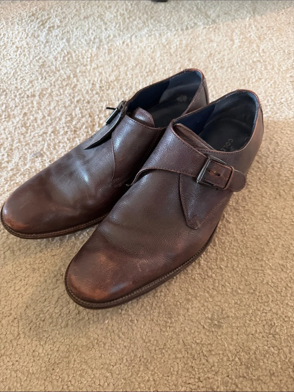 Cole Haan Men's Dark Brown Leather Single Monk Strap Oxfords